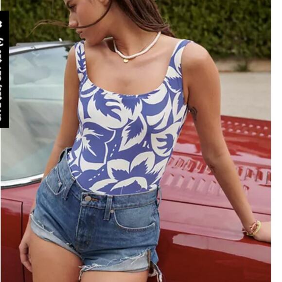 Madewell Second Wave Square-Neck Tank One-Piece Swimsuit Floral Size Small - Picture 1 of 10